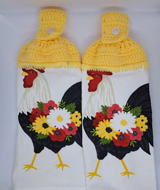 Cute Country Rooster Hanging Kitchen Towel Set