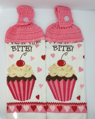 Valentine's Day Love At First Bite Cupcake Hanging Kitchen Towel Set