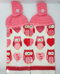 Valentine's Day Hearts & Owls Hanging Kitchen Towel Set
