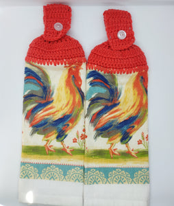 Colorful Country Rooster Hanging Kitchen Towel Set