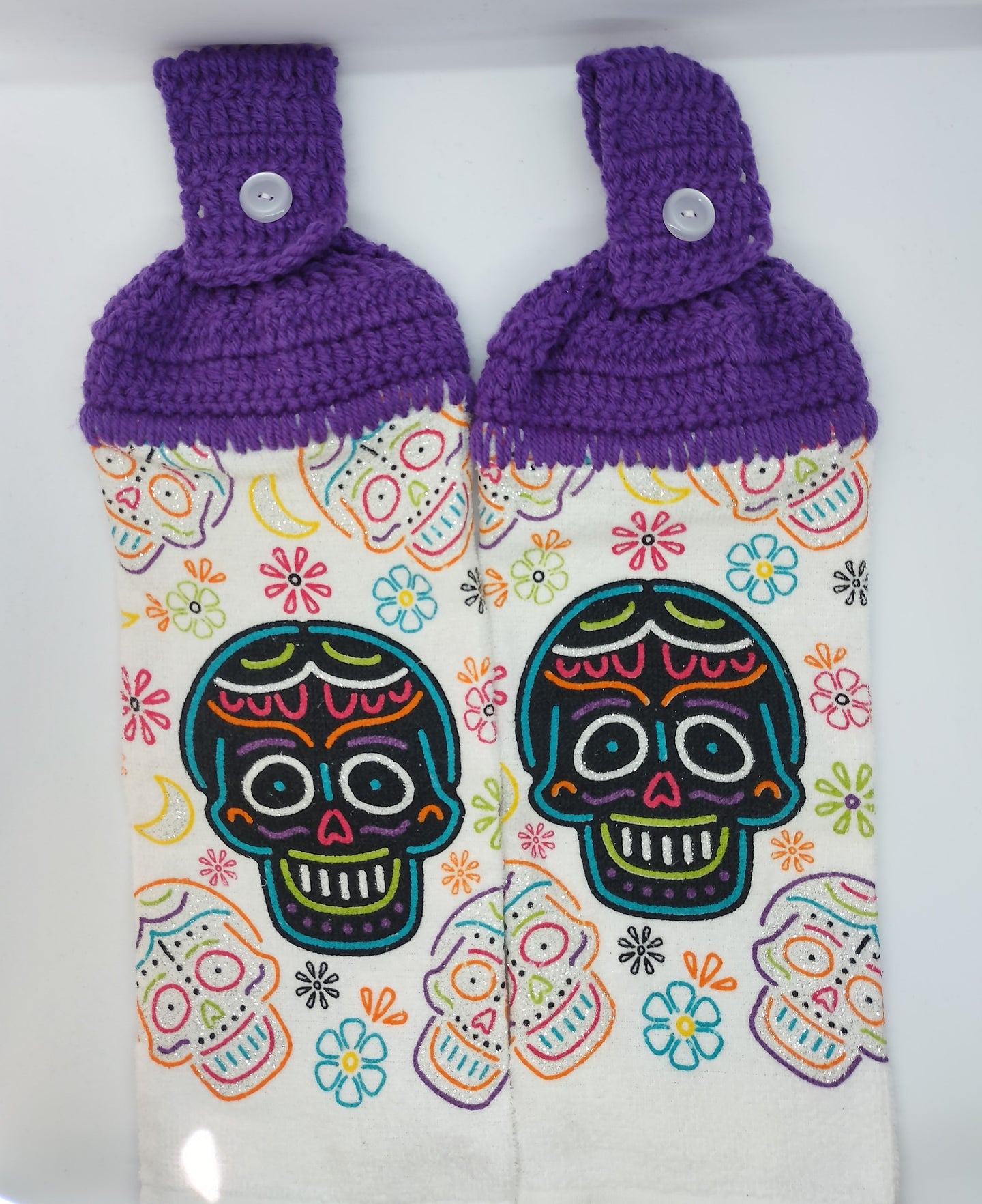 Bright Color Skulls Halloween Day of Dead Hanging Kitchen Towel Set