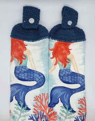 Red Headed Mermaid In The Ocean Hanging Kitchen Towel Set
