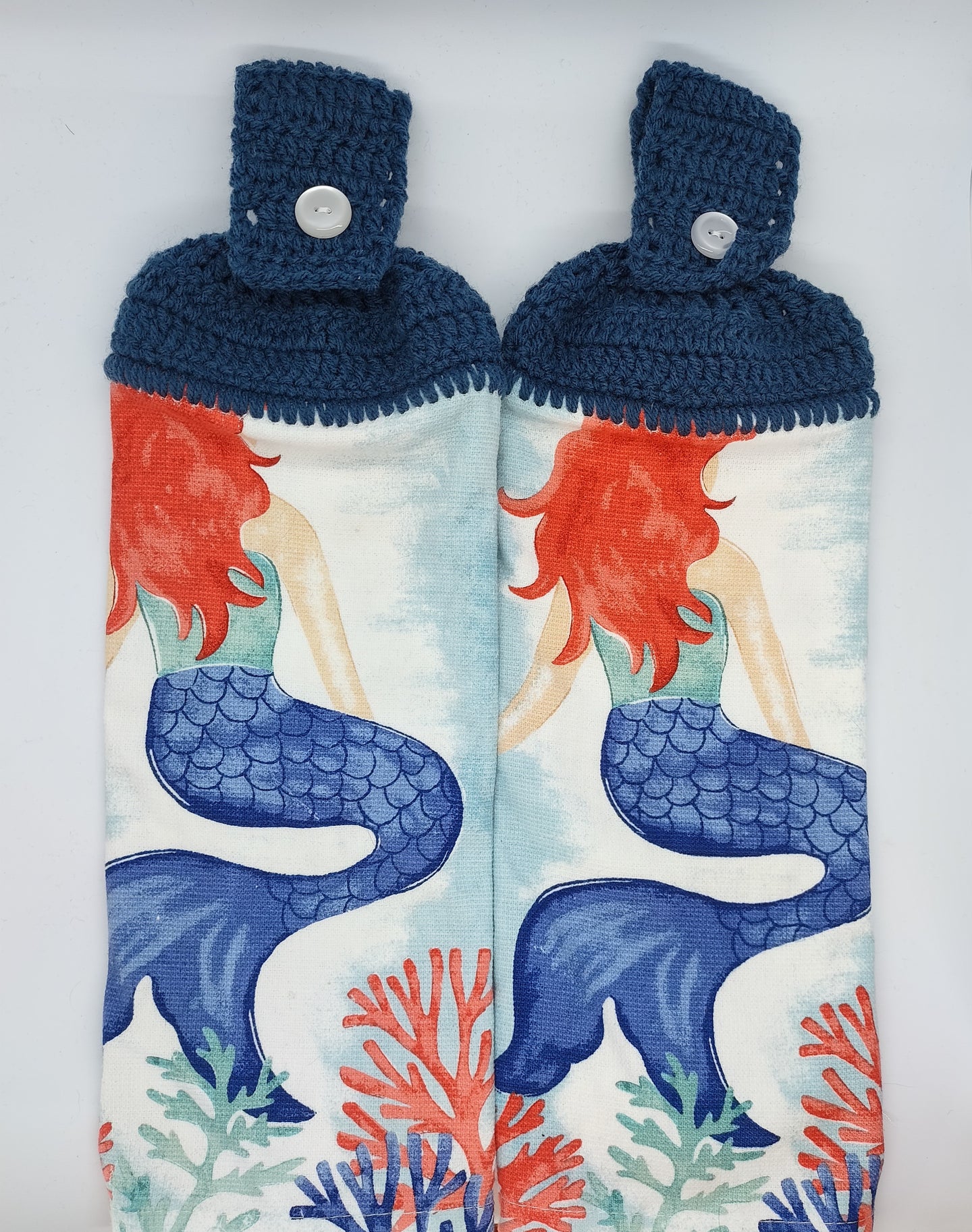 Red Headed Mermaid In The Ocean Hanging Kitchen Towel Set