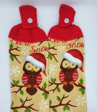 Let It Snow Winter Owl With Santa Hat Hanging Kitchen Towel Set
