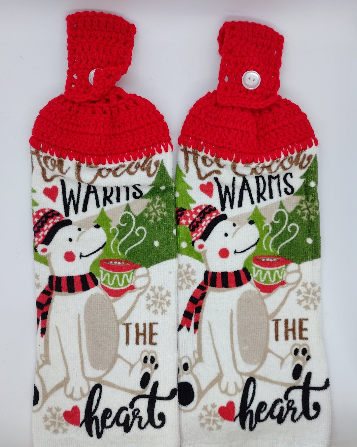 Winter Polar Bear With Hot Cocoa Hanging Kitchen Towel Set