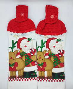 Cute Santa & Rudolph Christmas Hanging Kitchen Towel Set