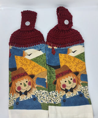 Cute Autumn Fall Scarecrow Hanging Kitchen Towel Set