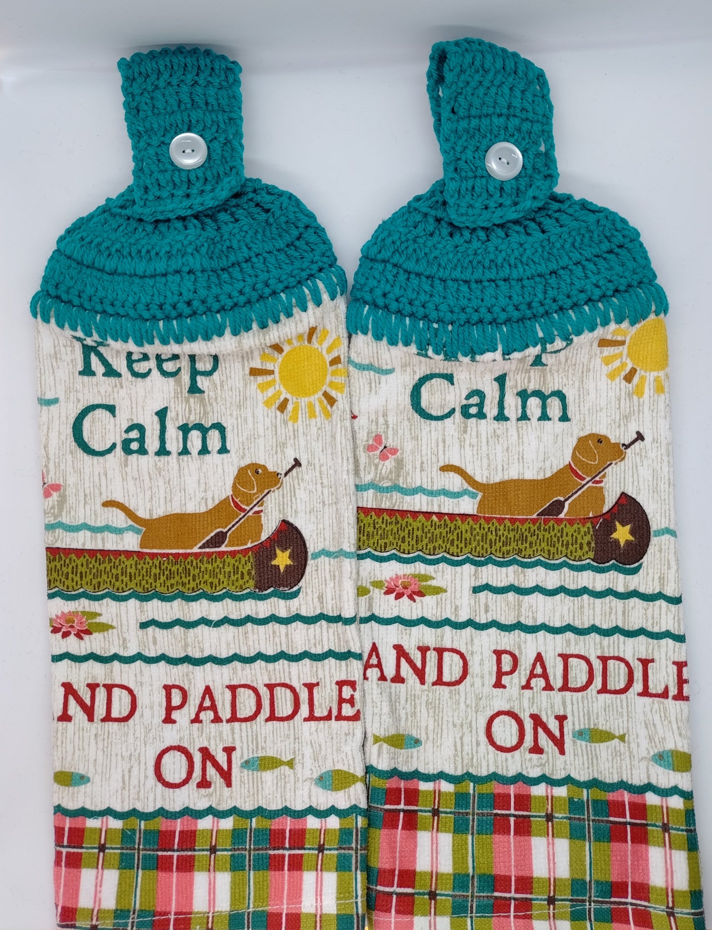 Keep Calm And Paddle On Lake Dog Canoeing Hanging Kitchen Towel Set