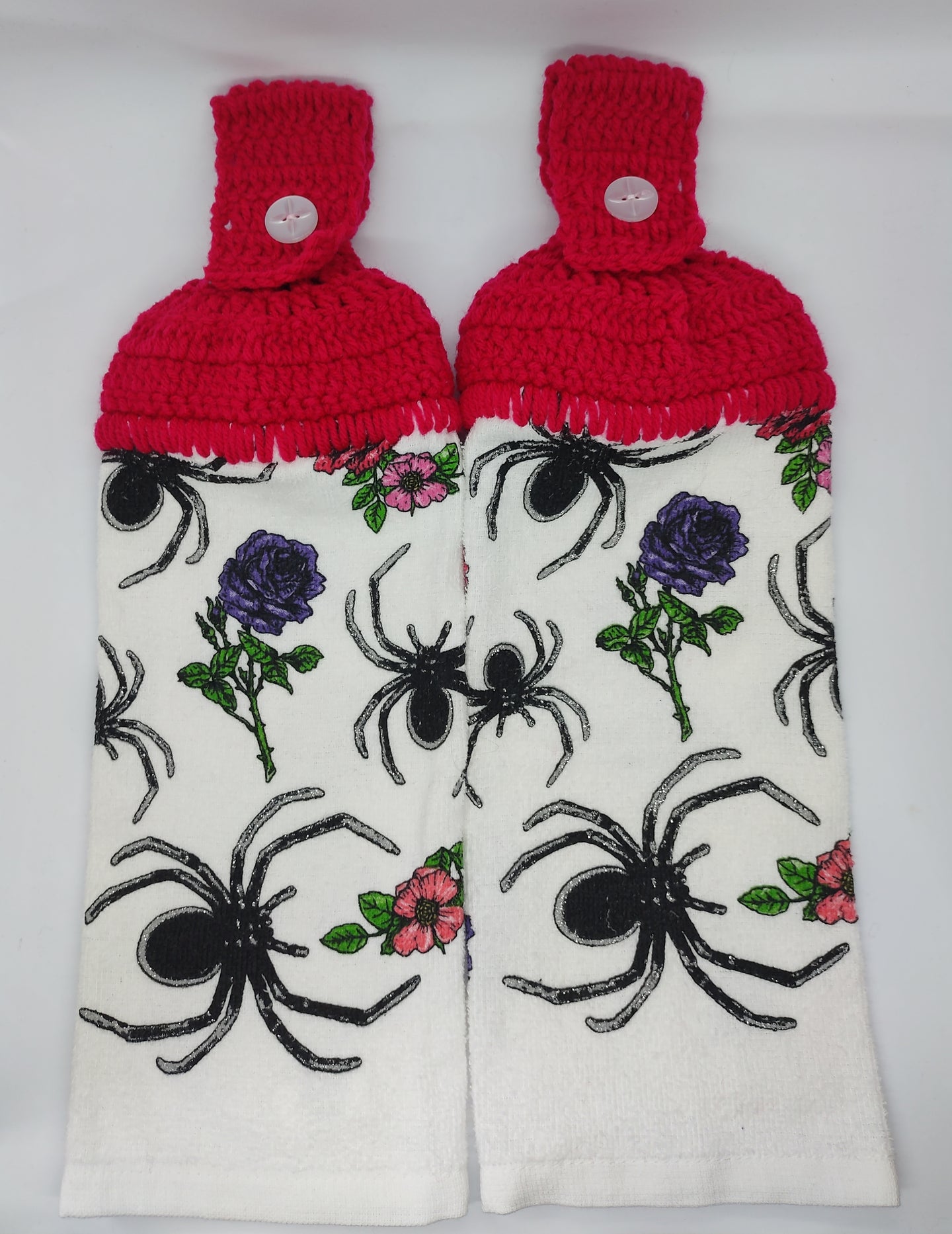 Gothic Halloween Spider & Roses Hanging Kitchen Towel Set