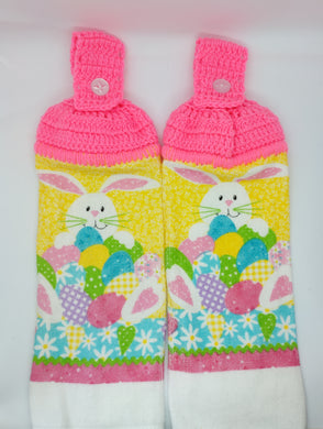 Colorful Easter Bunny With Eggs Hanging Kitchen Towel Set