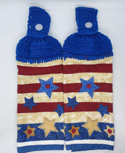 Patriotic Americana Primitive USA Stars & Stripes Hanging Kitchen Towel Set