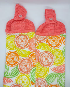 Bright Neon Fruit Slices Oranges Lemons Limes Hanging Kitchen Towel Set