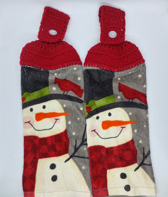 Winter Vintage Christmas Snowman Hanging Kitchen Towel Set