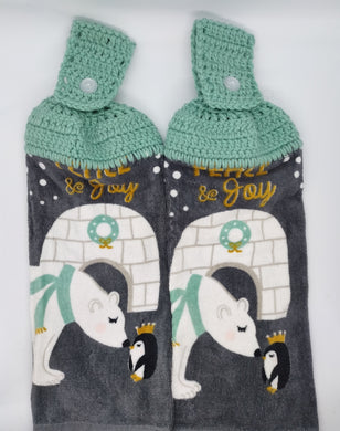Winter Polar Bear Penguin Igloo Hanging Kitchen Towel Set