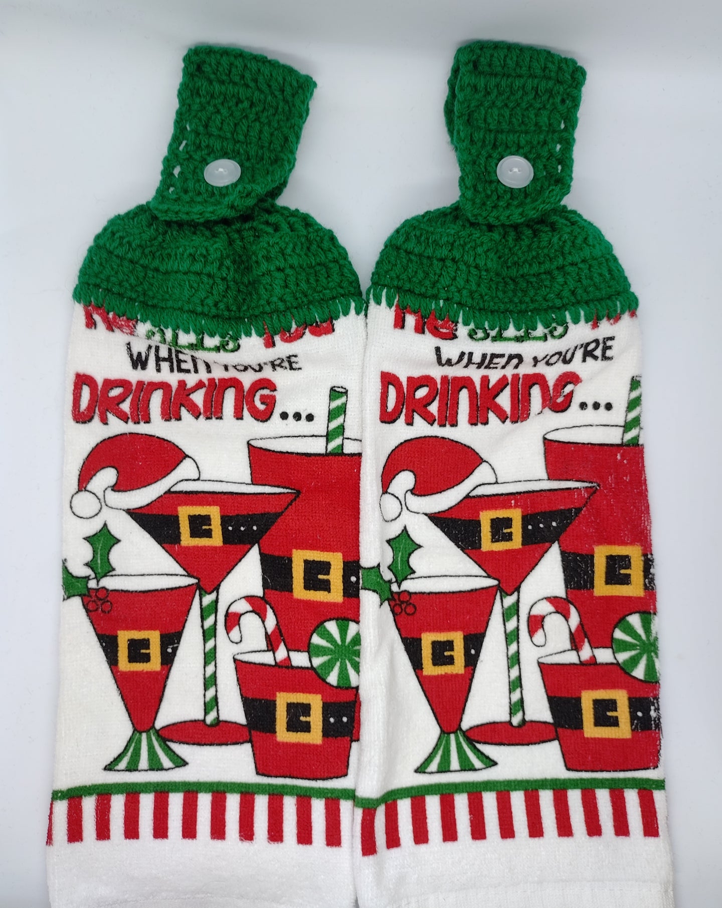 He Sees You When You're Drinking Christmas Hanging Kitchen Towel Set