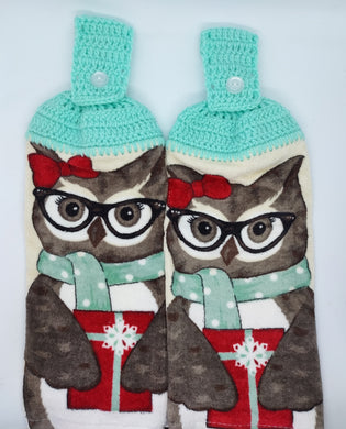 Christmas Owl with Gift Hanging Kitchen Towel Set