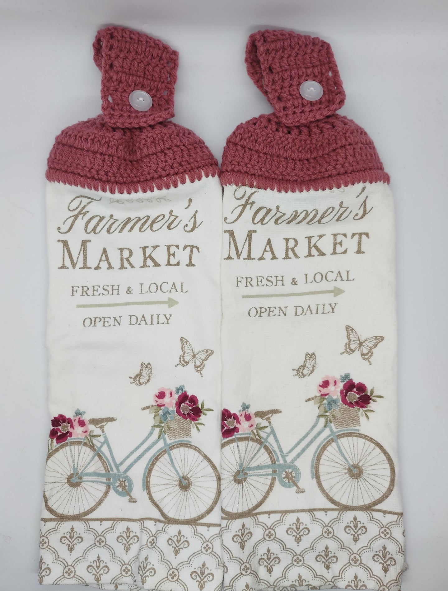 Farmer's Market Bicycle Butterflies Flowers Hanging Kitchen Towel Set