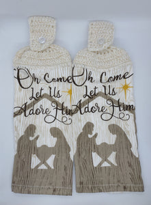Oh Come Let Us Adore Him Nativity Hanging Kitchen Towel Set