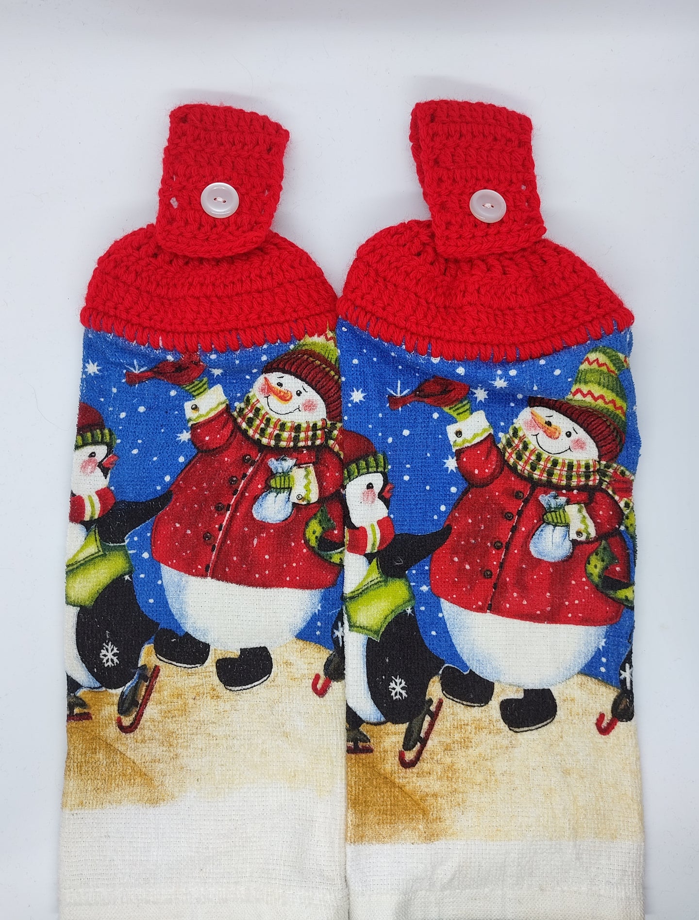 Winter Snowman & Penguins Hanging Kitchen Towel Set