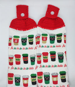 Fa La La La Latte Christmas Drinks Hanging Kitchen Towel Set