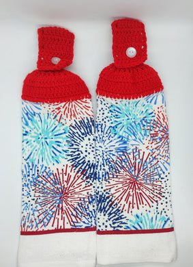 July 4th Fireworks Patriotic Independance Day Hanging Kitchen Towel Set