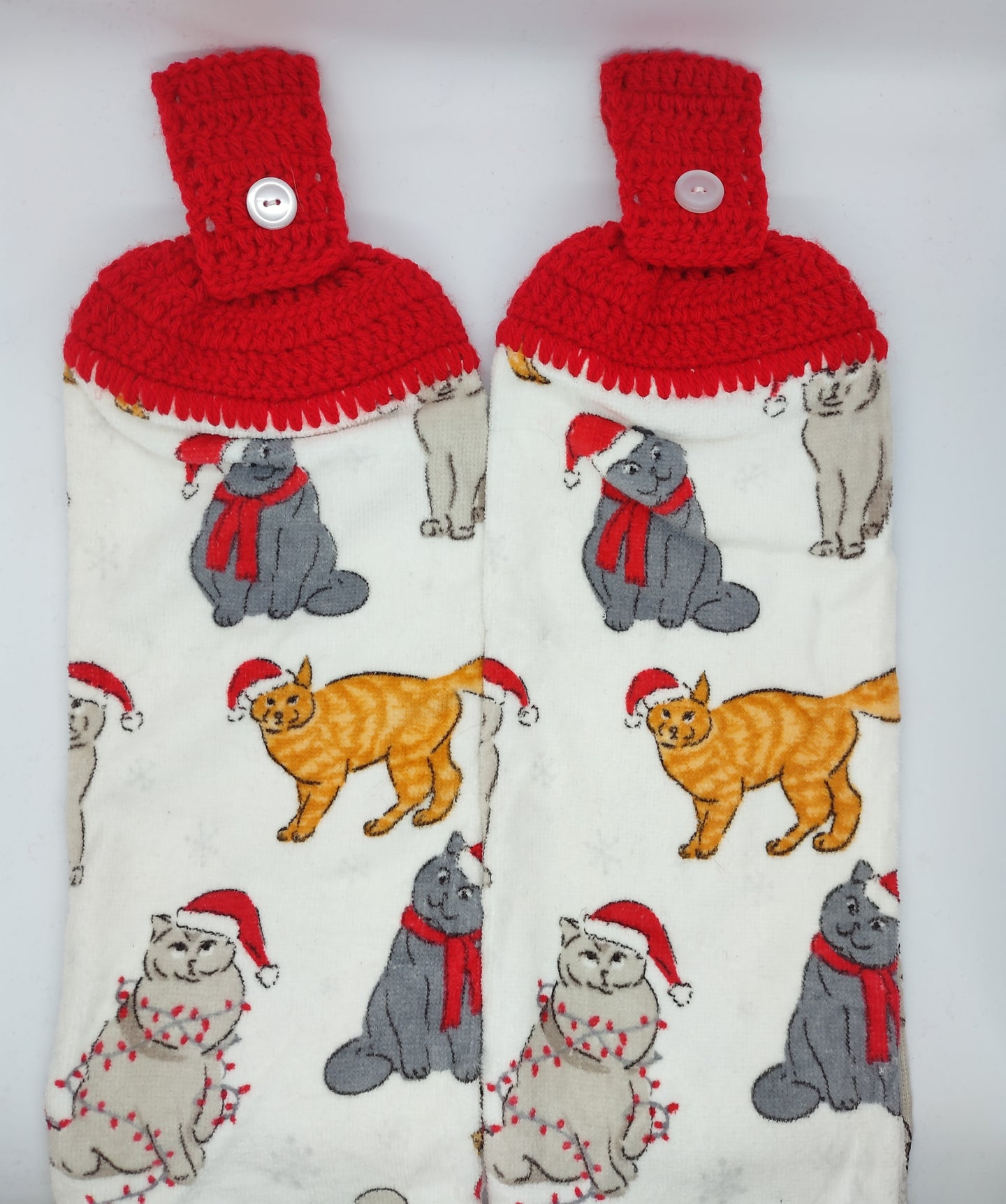 Christmas Kitty Cats In Santa Hats Hanging Kitchen Towel Set