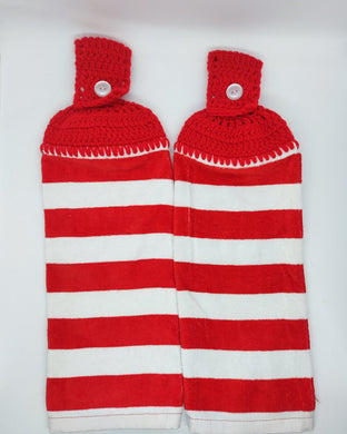 Red White Stripes Where's Waldo Hanging Kitchen Towel Set