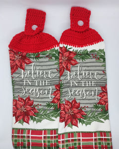 Christmas Poinsettias Believe In The Season Hanging Kitchen Towel Set