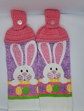 Spring Easter Bunny With Eggs Hanging Kitchen Towel Set