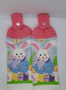 Spring Bunny Rabbit Easter Eggs Hanging Kitchen Towel Set