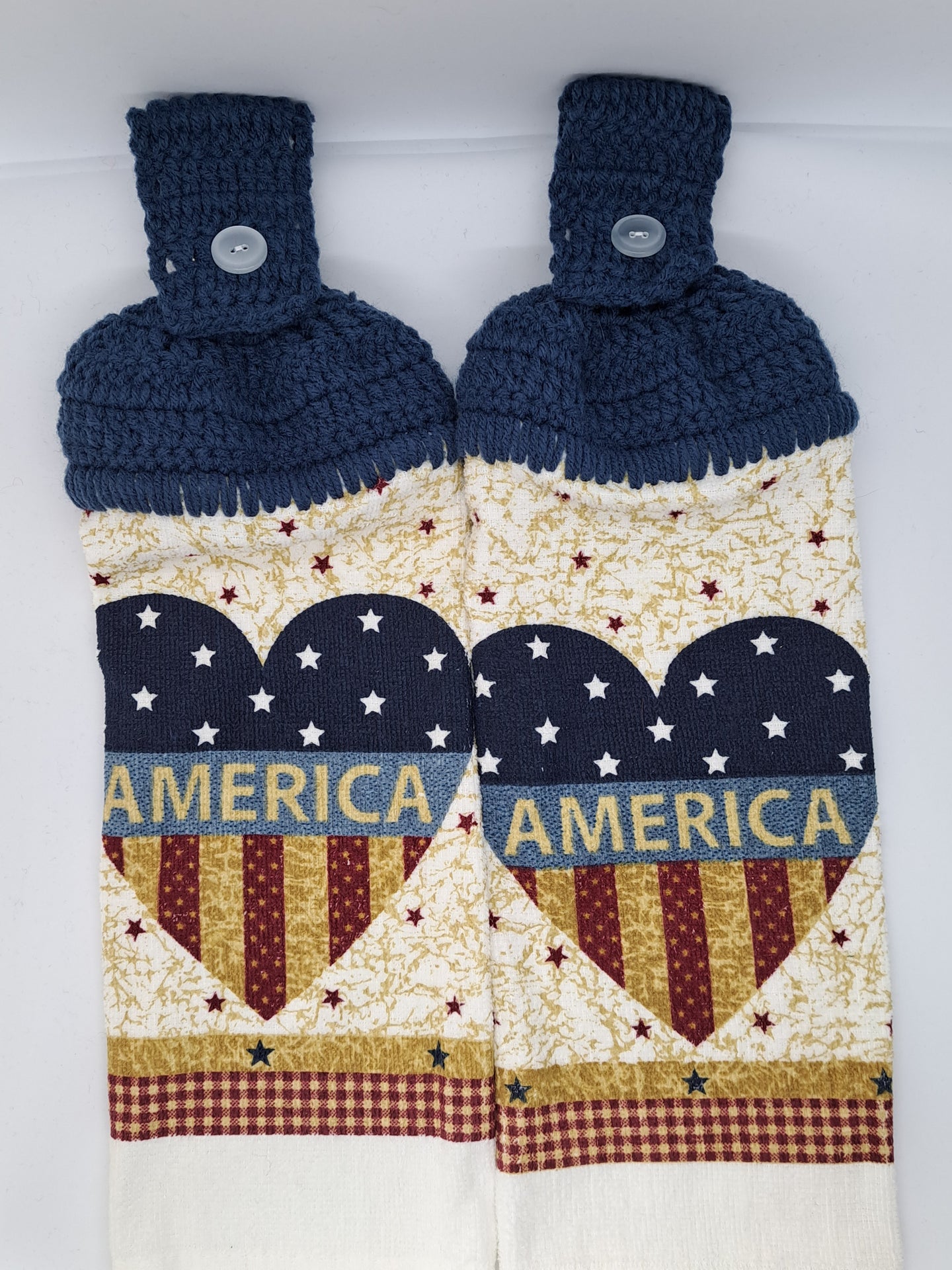 Americana Patriotic Heart Flag America Hanging Kitchen Towel Set