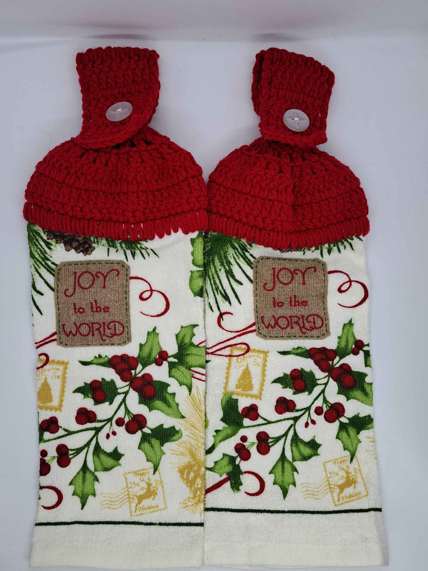 Joy To The World Holly & Berries Christmas Hanging Kitchen Towel Set