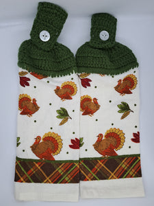 Fall Autumn Thanksgiving Turkeys Hanging Kitchen Towel Set