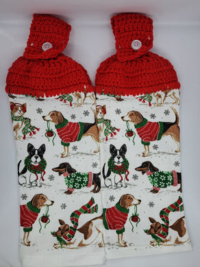 Christmas Doggies Hanging Kitchen Towel Set