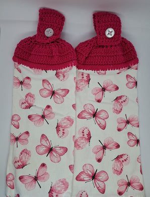 Pink Butterflies Hanging Kitchen Towel Set