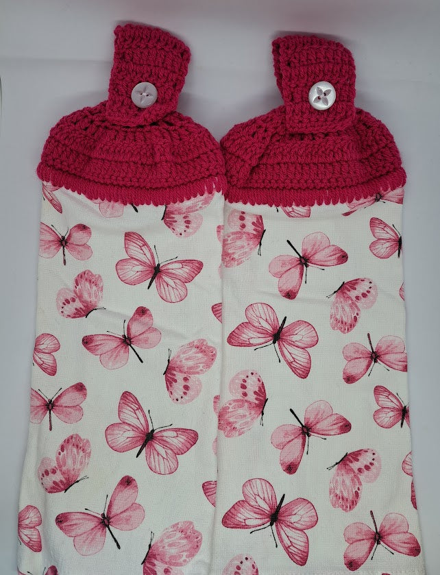 Pink Butterflies Hanging Kitchen Towel Set