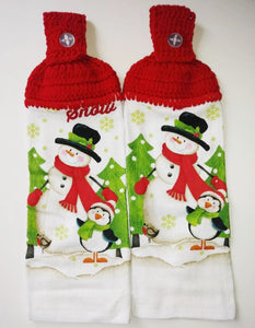 Winter Snowman Penguin Holiday Hanging Kitchen Towel Set