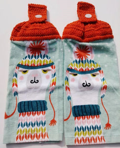 Llama in Winter Wear Hanging Kitchen Towel Set