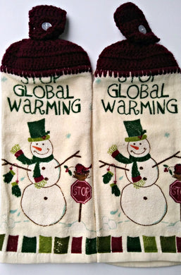 Global Warming Snowman Hanging Kitchen Towel Set