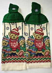 Trio of Winter Teddy Bears Hanging Kitchen Towel Set
