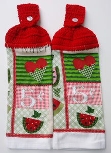 Primitive Watermelon Heart Hanging Kitchen Towel Set
