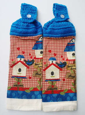 Americana Primitive Birdhouses Hanging Kitchen Towel Set