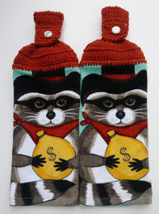 Raccoon Bank Bandit Hanging Kitchen Towel Set