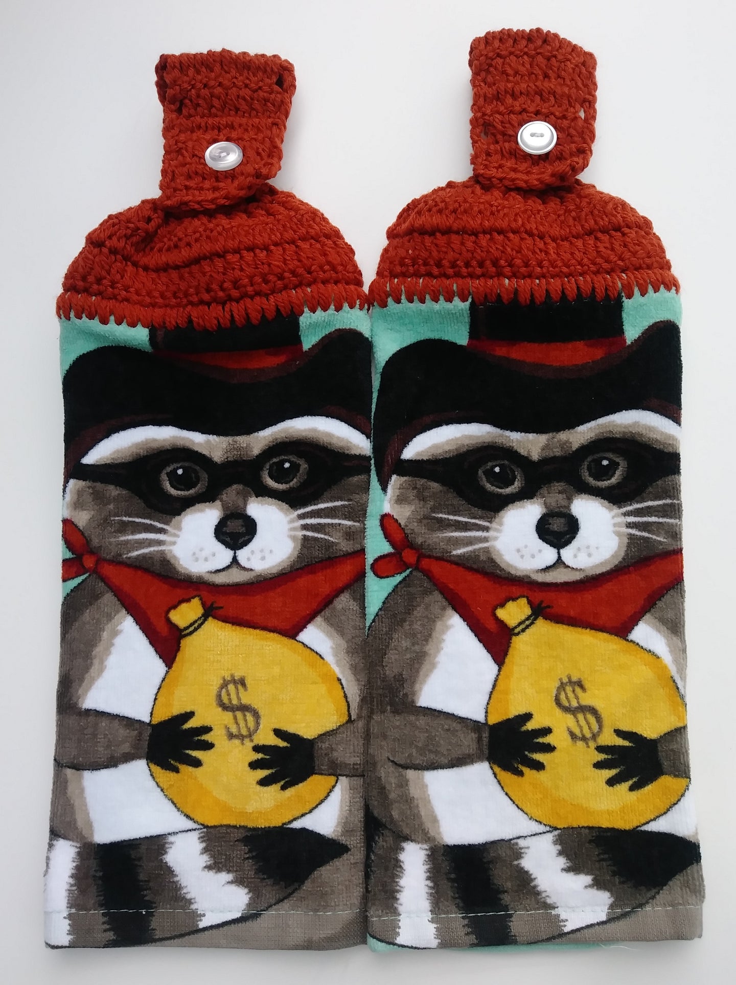 Raccoon Bank Bandit Hanging Kitchen Towel Set