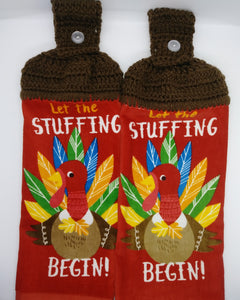 Let The Stuffing Begin Turkey Thanksgiving Hanging Kitchen Towel Set