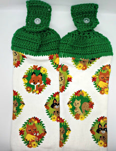 Woodland Friends Squirrel Raccoon Hedgehog Fox & Owl Hanging Kitchen Towel Set