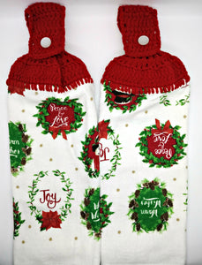 Christmas Peace & Love Wreaths Hanging Kitchen Towel Set