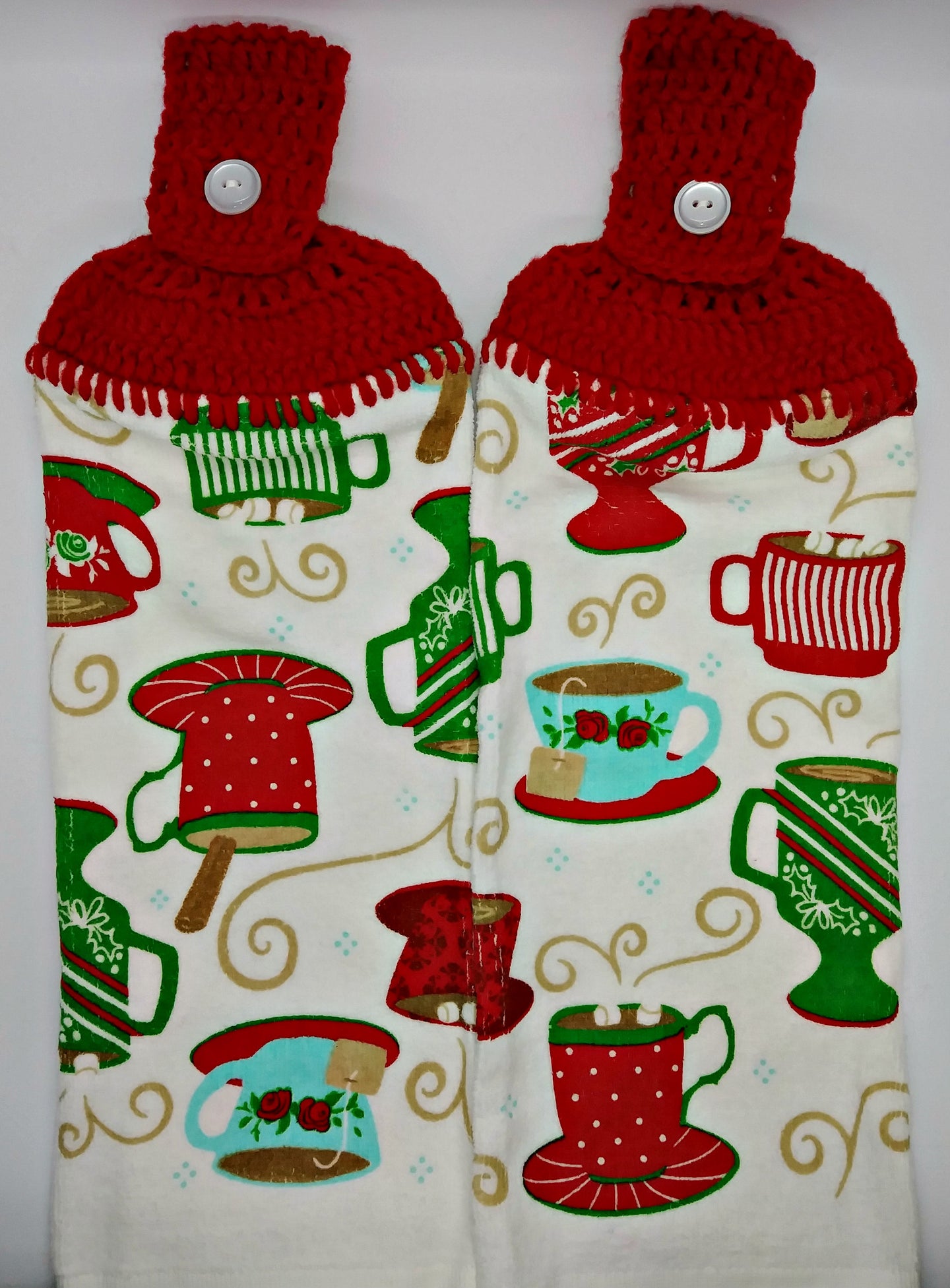 Hot Cocoa Coffee Christmas Cups Hanging Kitchen Towel Set