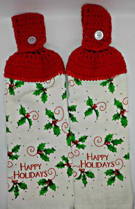 Happy Holidays Holly & Ivy Christmas Hanging Kitchen Towel Set
