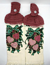 Load image into Gallery viewer, Festive Christmas Hearts Bouquet Deluxe Hanging Kitchen Towel Set &amp; Potholders